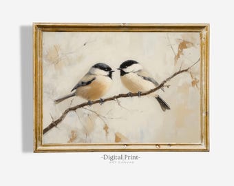 Printable Vintage Bird Painting I Vintage Farmhouse Decor I Neutral Wall Print I Digital Download Art