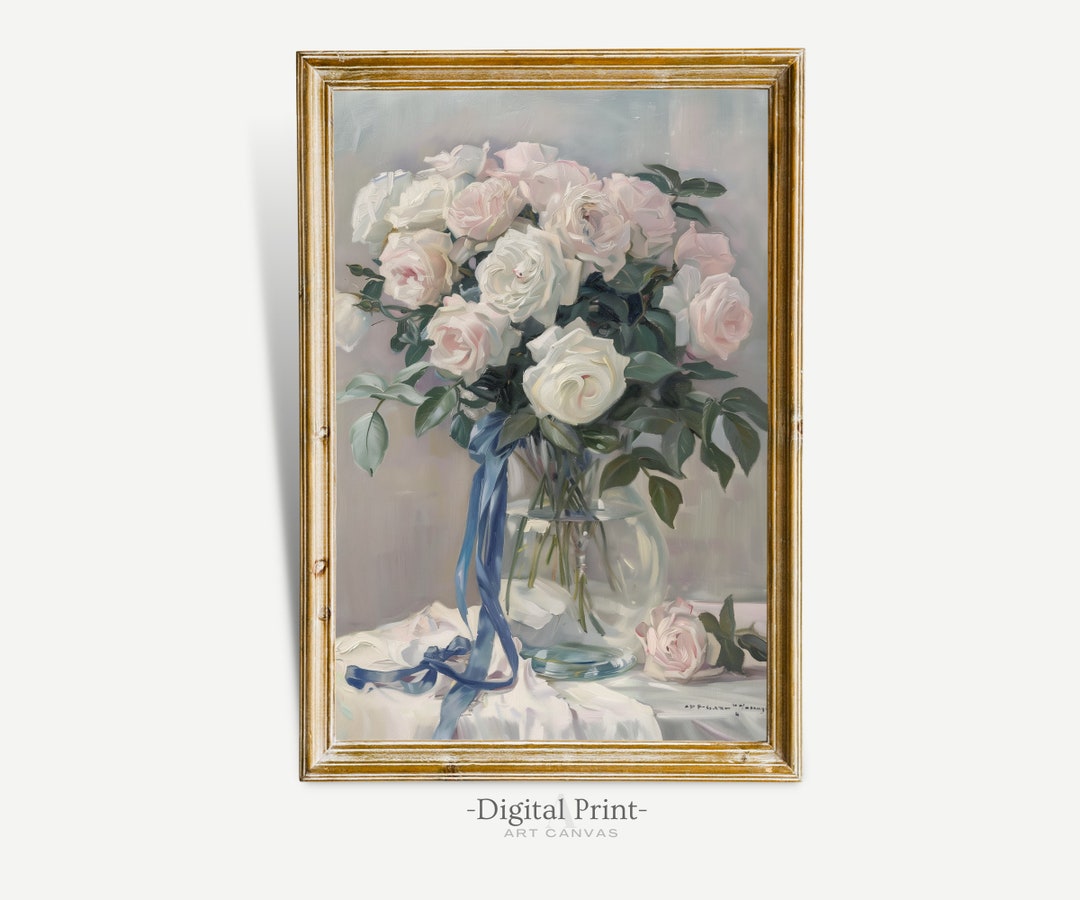 Vintage Roses Oil Painting | Pink Floral Wall Art (digital Download) - Etsy
