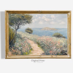 Printable Pastel Landscape Painting I Summer Neutral Print I Vintage Muted Coastal Print I Digital Download Print