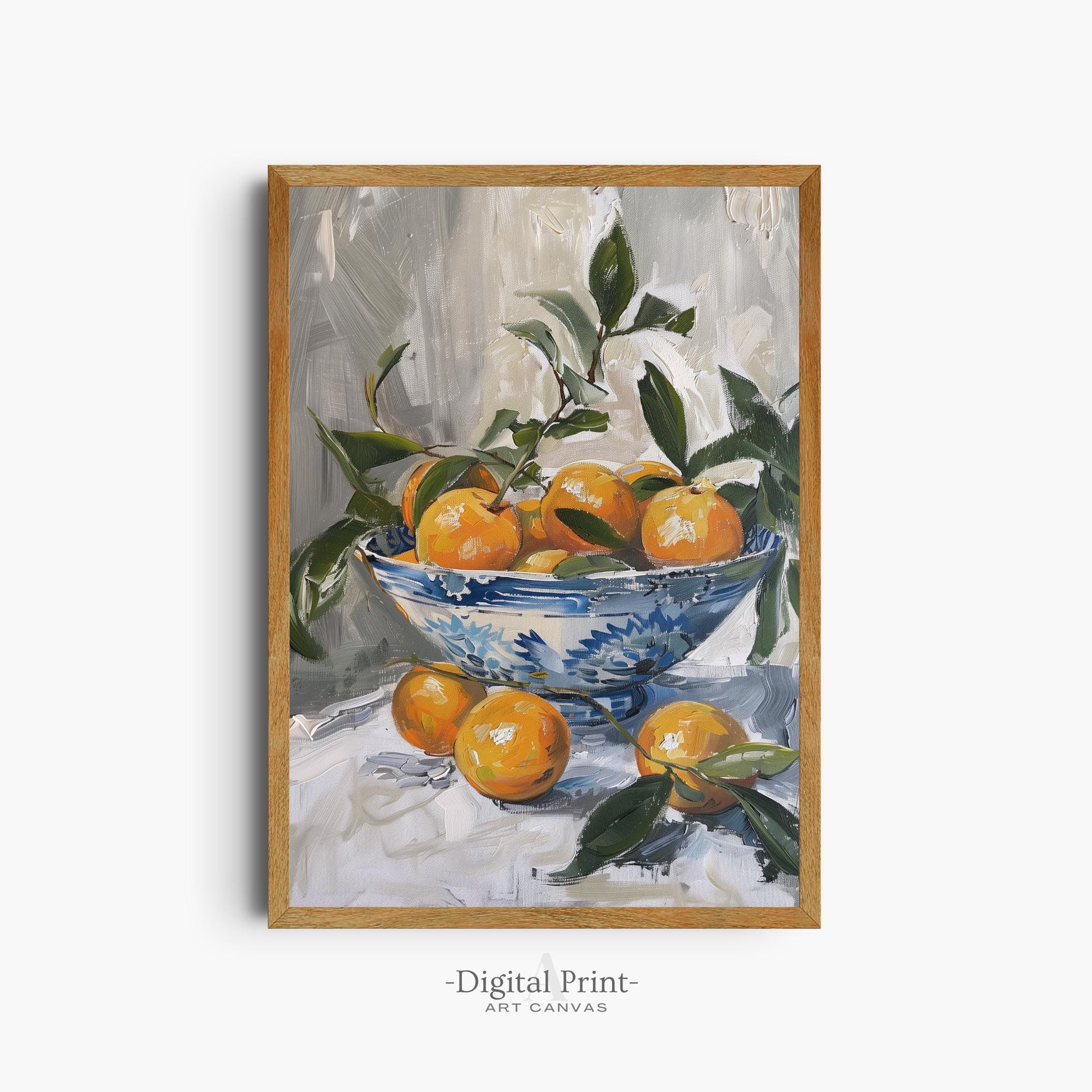 Printable Oranges in a Bowl Painting I Kitchen Wall Decor I Vintage Oil Print I Orange Art I Digital Download Print