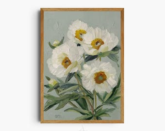Vintage Botanical Print I White Flowers Painting I Digital Download Art