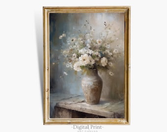 Peinture à l'huile vintage de fleurs sauvages, art floral antique (téléchargement numérique)