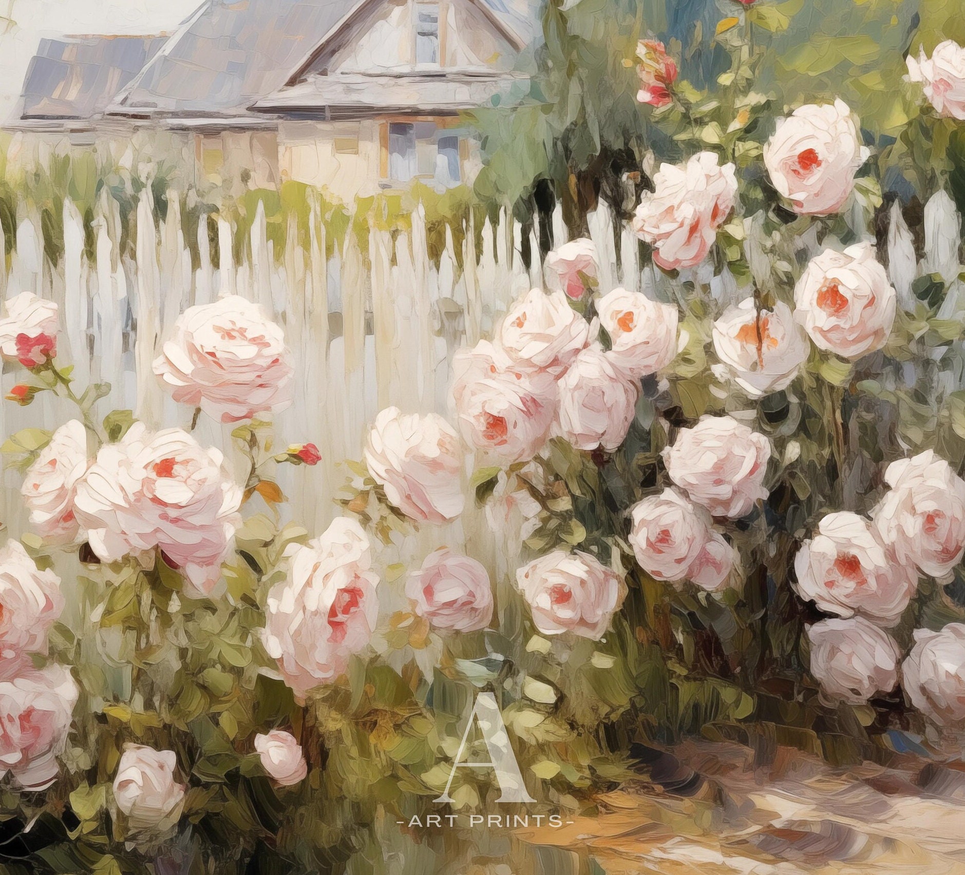 Rose Garden Vintage Oil Painting | Cottagecore Farmhouse Print (digital ...