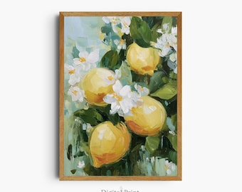 Lemon Oil Painting Print, Vintage Kitchen Wall Art (Digital Download)