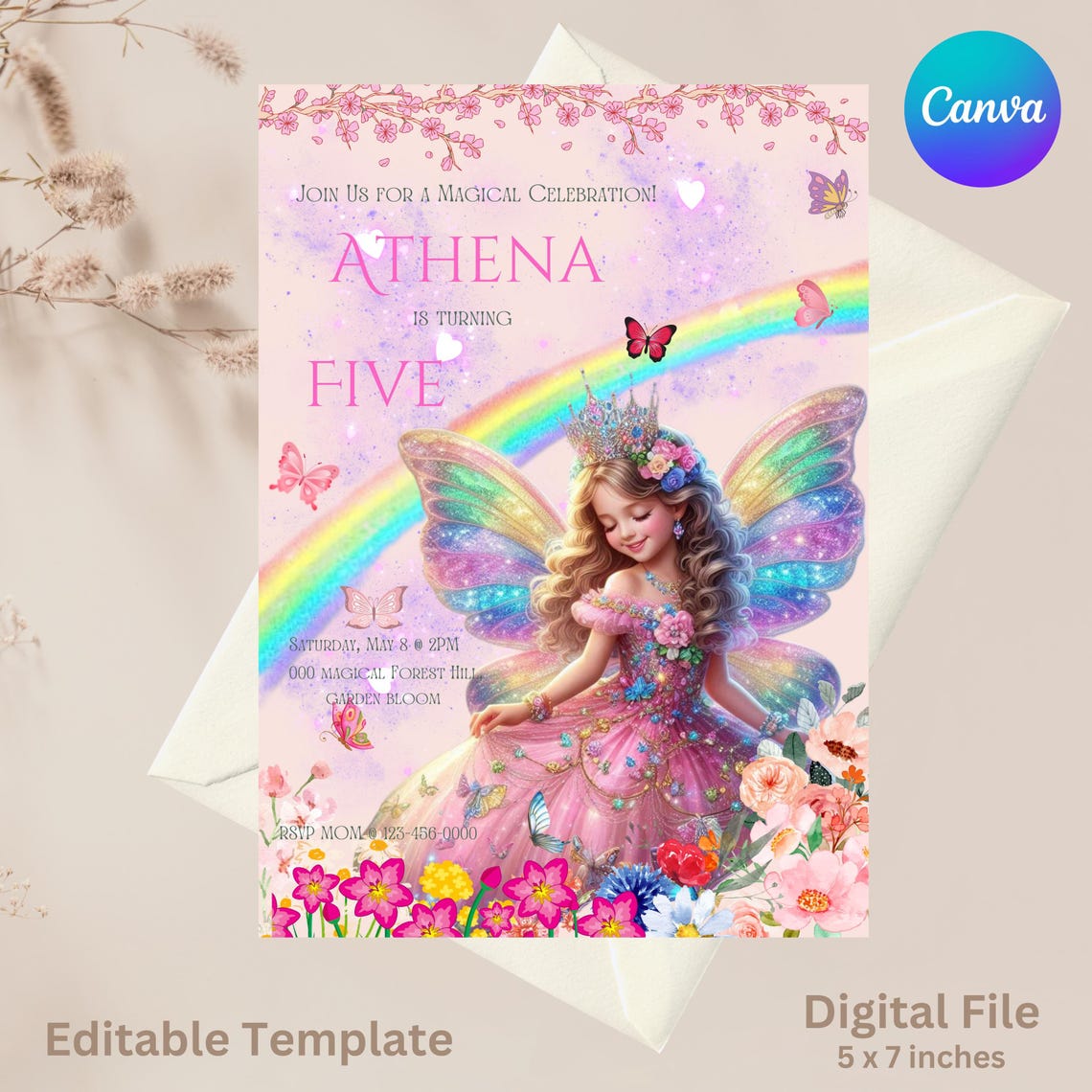 Editable Princess Birthday Invitation, Fairy Princess Theme Birthday ...