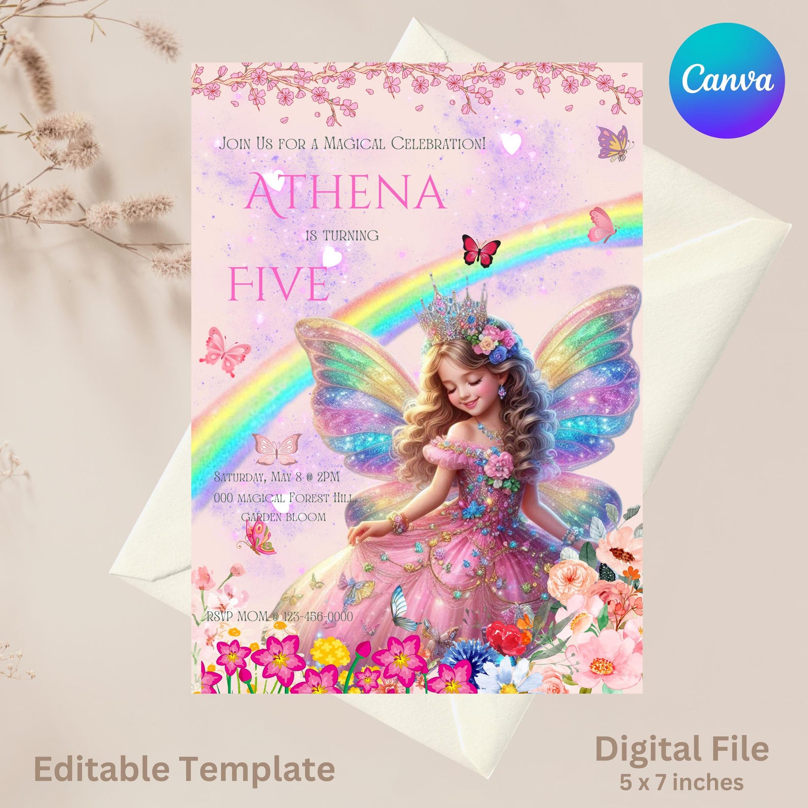 Editable Princess Birthday Invitation, Fairy Princess Theme Birthday ...
