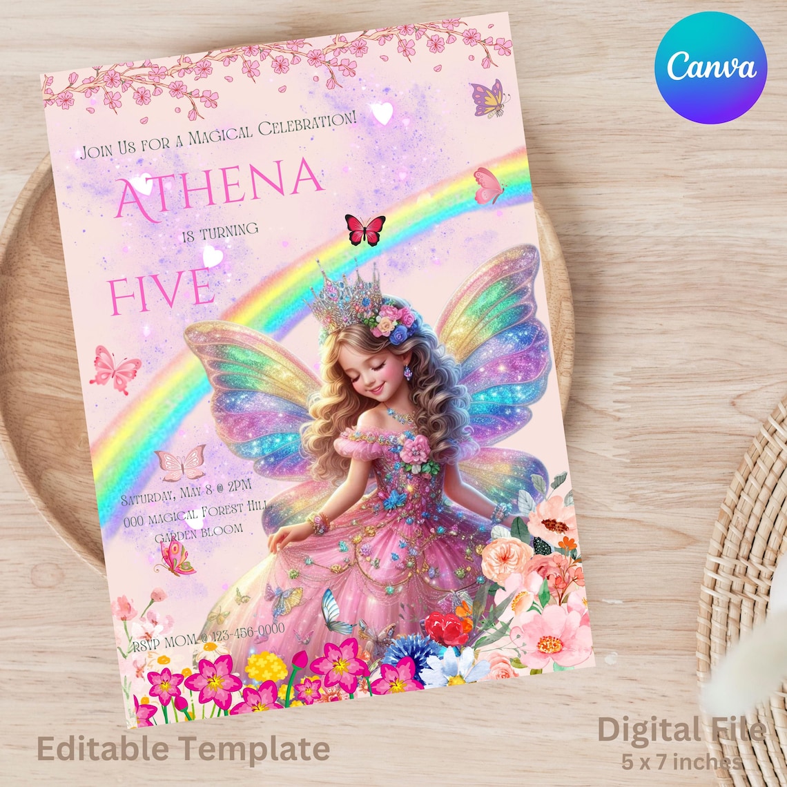 Editable Princess Birthday Invitation, Fairy Princess Theme Birthday ...