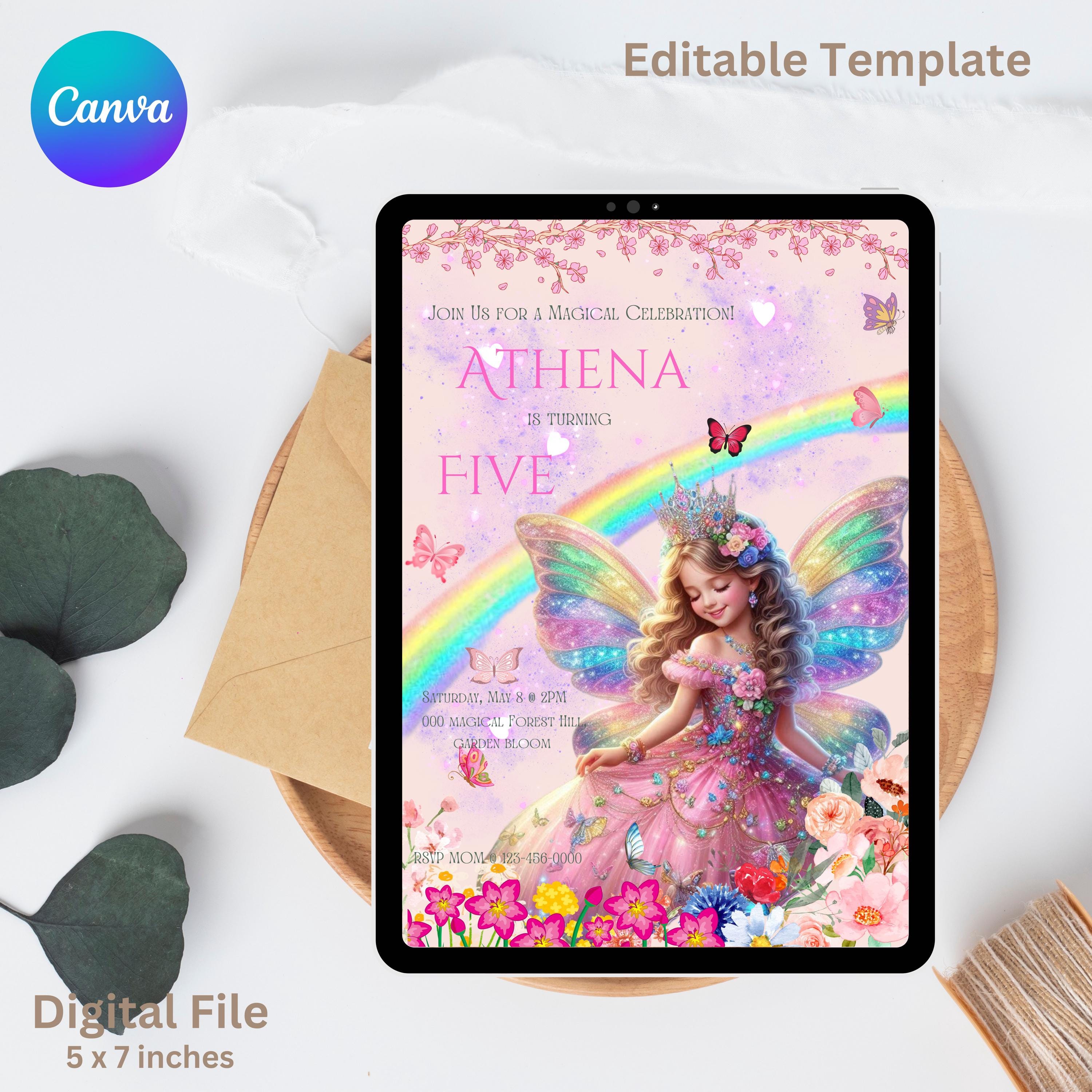 Editable Princess Birthday Invitation, Fairy Princess Theme Birthday ...