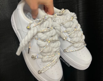 Juniors Custom Af1s with Ropelaces and Rhinestone over laces