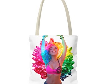 Vibrant Freedom Tote Bag, Rainbow Floral Tote Bag, Happy Party Girl Tote Bag