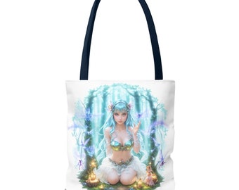 Borsa tote fata blu, borsa tote foresta magica, borsa tote bellezza eterea