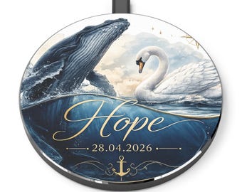 Caricabatterie wireless Hope Swans and Whale | Data personalizzata, ancora nautica