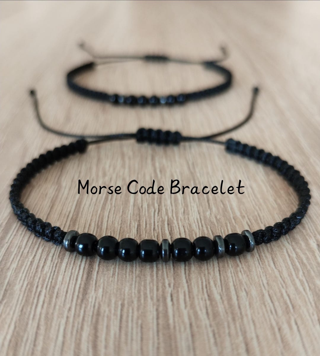 Personalized Morse Code Beaded Bracelet: Hematite, Bohemian, Minimalist ...