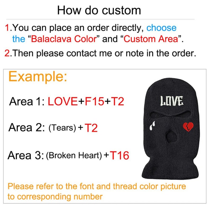 Custom Balaclava/Ski Mask Various Colours Embroidered 3 Hole Ski Mask Knitted Balaclava Personalized ski mask-Custom text embroidery imagem 3