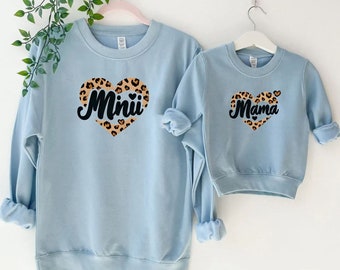 Mama & Mini Leopard Logo Heart Matching Sweatshirts, amur leopard, mama leopard print sweatshirt, mama leopard sweatshirt Gift Idea Mama Day