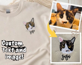 Custom Embroidered Cat Sweatshirt from Your Photo, Personalised one-line Pet Sweatshirt, Dog Mom Sweater, frog hoodie embroidered Gift Ideas