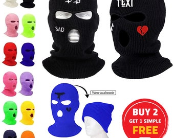 Custom Balaclava/Ski Mask - Various Colours - Embroidered 3 Hole Ski Mask - Knitted Balaclava - Personalized ski mask-Custom text embroidery