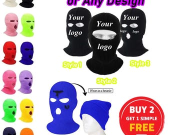 Custom Balaclava/Ski Mask - Various Colours - Embroidered 3 Hole Ski Mask - Knitted Balaclava - Personalized ski mask-Custom text embroidery