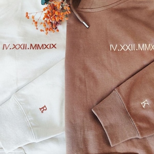 Roman Numeral Embroidered Hoodie, Custom Date Anniversary Couple Gift