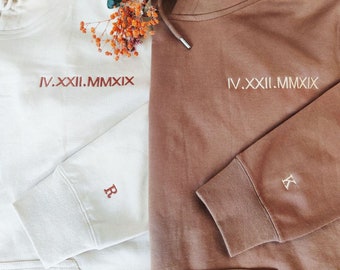 Roman Numeral Embroidered Hoodie, Custom Date Anniversary Couple Gift