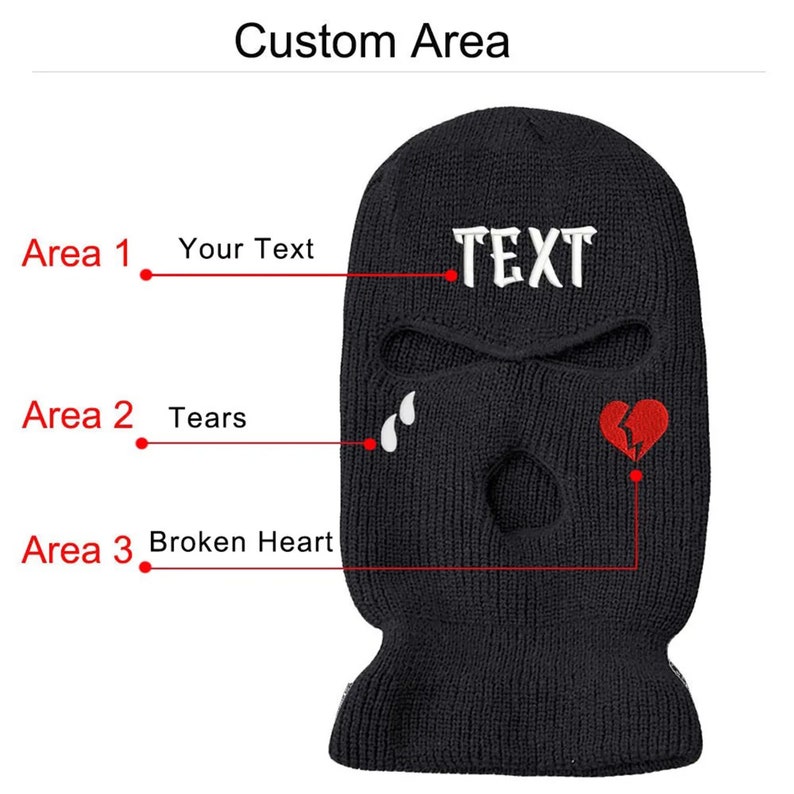 Custom Balaclava/Ski Mask Various Colours Embroidered 3 Hole Ski Mask Knitted Balaclava Personalized ski mask-Custom text embroidery zdjęcie 2