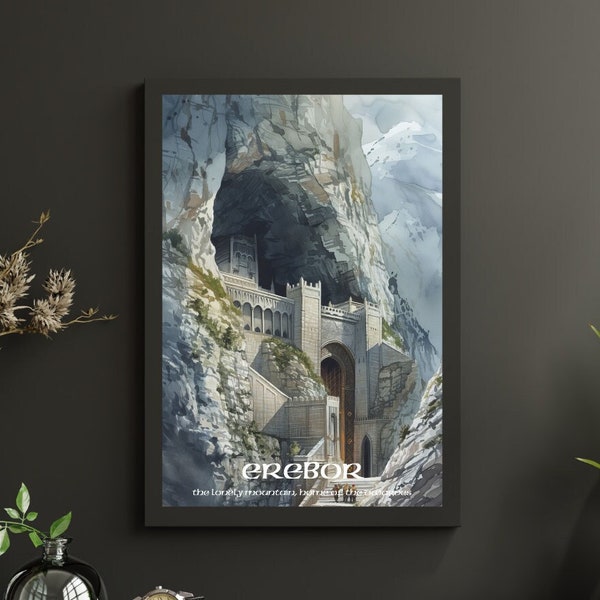 Erebor The Lonely Mountain Travel Poster - Lord of the Rings Inspired Watercolor Art - Epic LOTR Wall Decor