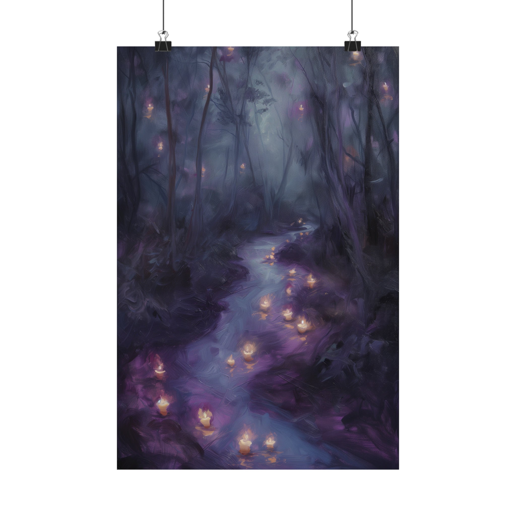 Mystical Purple Forest & River Candlelight Art Print - Fantasy Oil ...