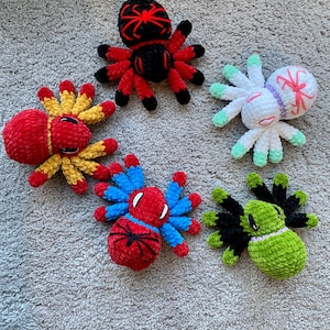 Spidey, Ghosty, Spin, Hulk and Ironman Inspired Plushie Spiders