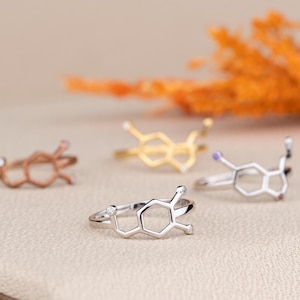 Solid Silver Serotonin Molecule Ring, Science Jewelry Gift, Medical Student Gift, Science Gift, Biology Jewelry, Chemistry Ring