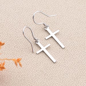 Sterling Silver Cross Earrings, Dainty Religious Jewelry, Christian Earrings, Baptism Gift, Christmas Gift, Gift for Girl, Faith Gift