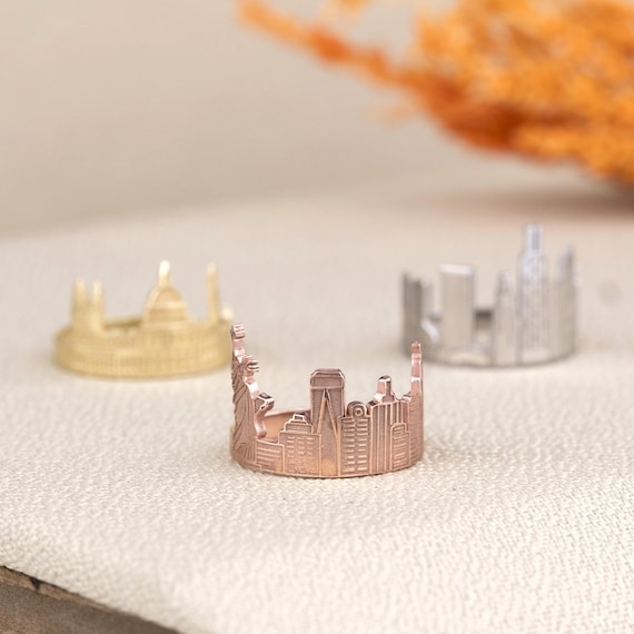 14k Gold Custom City Skyline Ring: Handmade Travel City Ring