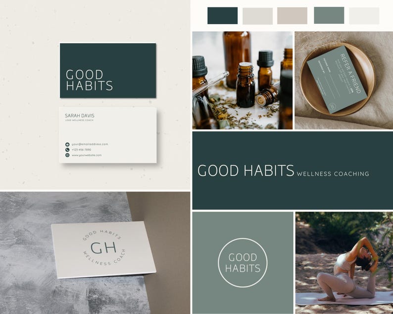 Wellness Brand Kit: Green Brand Identity, Logo Templates (Canva Editable) image 7