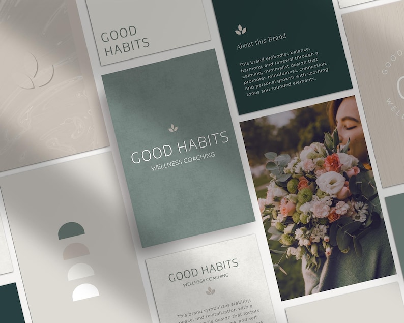 Wellness Brand Kit: Green Brand Identity, Logo Templates (Canva Editable) image 3