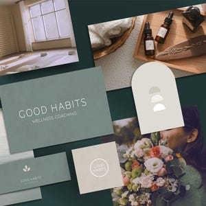 Wellness Brand Kit: Green Brand Identity, Logo Templates (Canva Editable) image 1