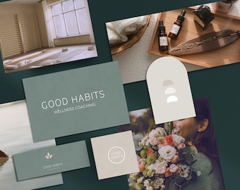 Wellness Brand Kit: Green Brand Identity, Logo Templates (Canva Editable)