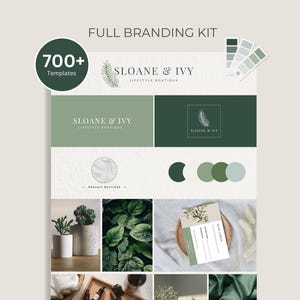 Vollständiges Branding Kit: 700+ Vorlagen, Grüne Farbpalette, Luxus-Markenlogo, Social Media Posts, Etsy Branding Kit