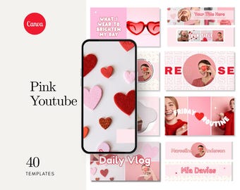 Pink YouTube Branding Kit: Canva Templates (Digital Download)
