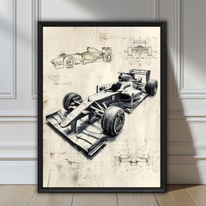 Formula 1 Blueprint Poster, F1 Racing Wall Art, Motorsport Engineering Print, Vintage Grand Prix Blueprint Decor, Race Car Technical Drawing