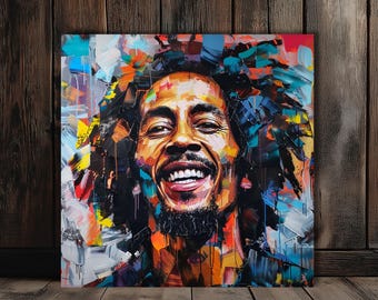 Bob Marley Canvas, Colorful Pop Art Portrait, Reggae Wall Decor. Music Lover Gift
