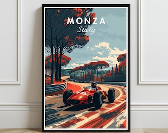 Monza Racing Poster, Vintage Ferrari Wall Art, Classic F1 Motorsport Print, Italian Racing Decor, Retro 1950s Car Artwork, Formula 1 Gift