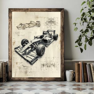Formula 1 Blueprint Poster, F1 Racing Wall Art, Motorsport Engineering Print, Vintage Grand Prix Blueprint Decor, Race Car Technical Drawing