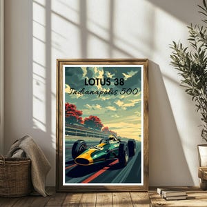 Lotus 38 Indy 500 Race Car Print - Classic Formula 1 Racing Poster - Historic Indianapolis Motor Speedway Wall Art - Vintage Auto Decor