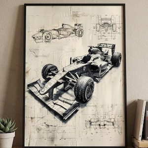 Formula 1 Blueprint Poster, F1 Racing Wall Art, Motorsport Engineering Print, Vintage Grand Prix Blueprint Decor, Race Car Technical Drawing