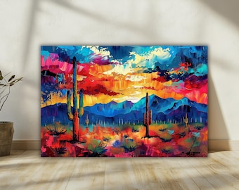 Lebendige Wüste Sonnenuntergang Leinwand Druck, Southwest Home Decor
