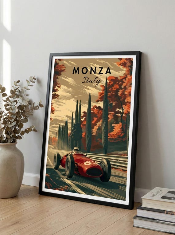 Vintage Monza F1 Art Print, Italian Grand Prix Vintage Poster, Maserati, Formula-1 Wall Art, Luxury Home Décor, Gift for Ferrari Enthusiasts
