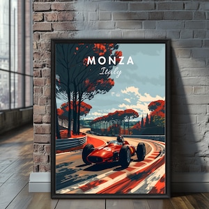 Monza Italy Racing Poster - Vintage Formula 1 Art, Ferrari Classic Car Canvas, Italian Motorsport Wall Decor, Retro F1 Grand Prix Artwork