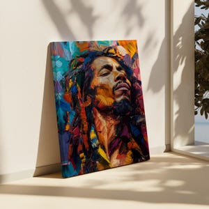 Bob Marley Canvas Wall Art, Reggae Music Legend Portrait, Colorful Rastafarian Decor, Iconic Musician Painting, Gift for Marley Fans