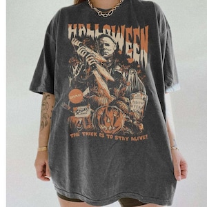 Maglietta vintage di Halloween con Michael Myers, maglietta del film horror, maglietta horror del thriller di Myers Venerdì 13, felpa retrò per feste di Halloween