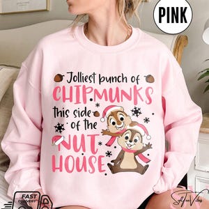 Chip & Dale Pink Christmas Sweatshirt, Christmas Disney Family Vacation Tshirt, Chipmunks Gifts, Snowmen, Snowflake, Double Trouble Xmas Tee