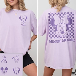 Vintage Mickey and Friends 2 Sided Comfort Colors Shirt, Disney Family Vacation Shirts, Disneyland Minnie Checkered Tshirt, Magic Kingdom